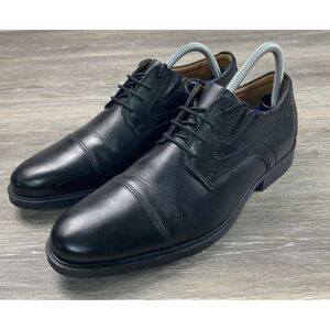 Clarks Mens Whiddon Cap Black Leather Round Toe Oxfords 8 Medium (D) BHFO 0453